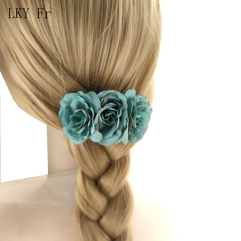 Lky fr nupcial headwear flores cabelo pentes florais acessórios do casamento rosas de seda branca noiva hairpins dama de honra
