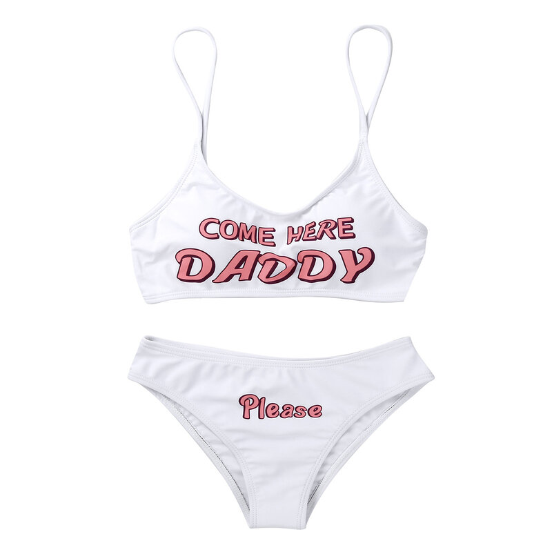 Conjunto de lencería Sexy para mujer, traje de baño con letras de Yes Daddy, Mini camisola, sujetador, Tops y calzoncillos, ropa interior, disfraz de Cosplay de Anime