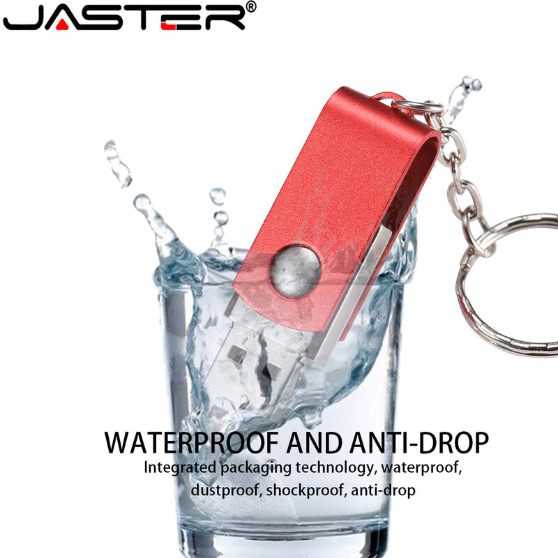 JASTER-실제 용량 플래시 디스크 메모리 스틱, 회전 금속 USB 플래시 드라이브 16 기가 바이트 32 기가 바이트 64 기가 바이트 사용자 정의 로고 도매 선물 키 체인