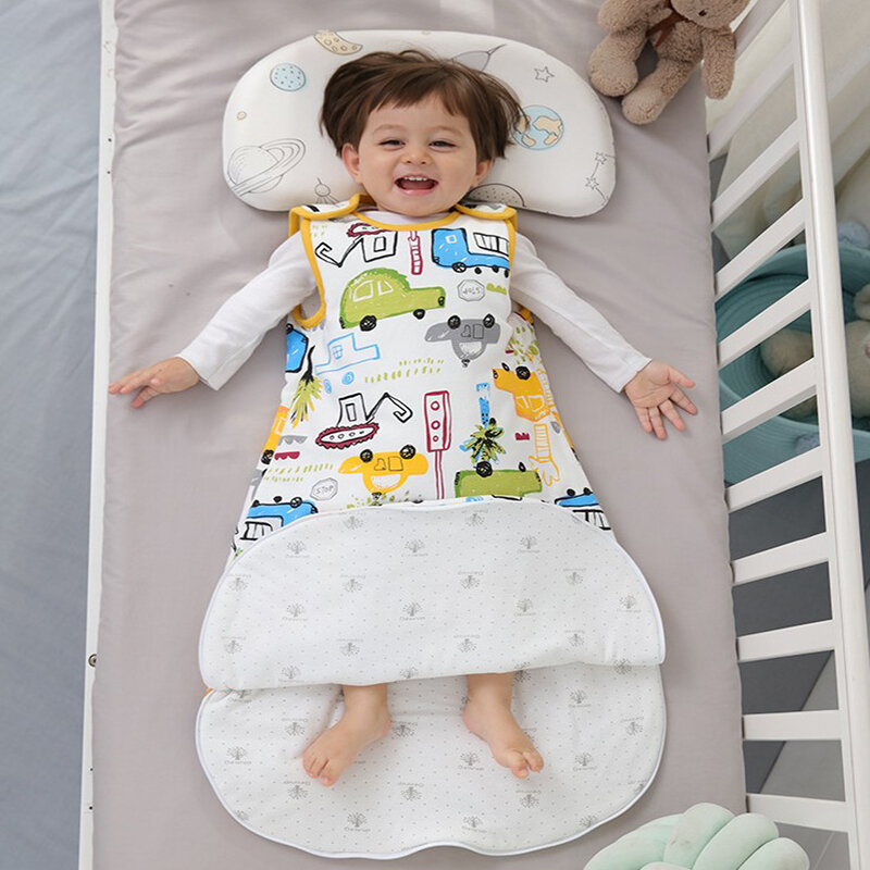 Happyflute Kantung Tidur Ritsleting Bayi Baru Lahir Selimut Tempat Tidur Katun Lengan Pendek Bayi