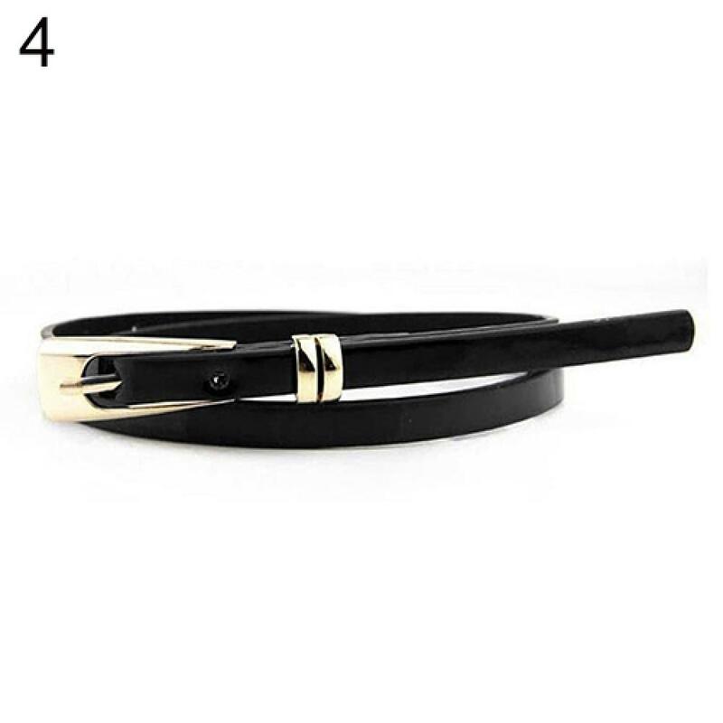 Hot Sales Fashion Women Candy Color Thin Narrow Faux Leather Dress Belt Buckle Waistband