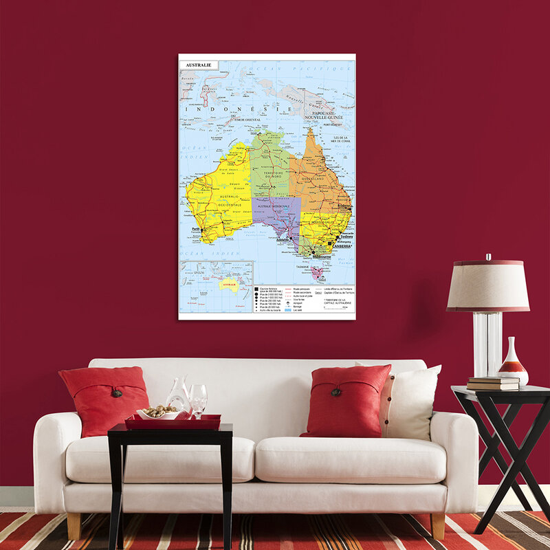 Постер на стену из нетканого материала с изображением карты политического транспорта Австралии, 100*150 см, Картина на холсте, школа, принадлежности, домашний декор на французском языке