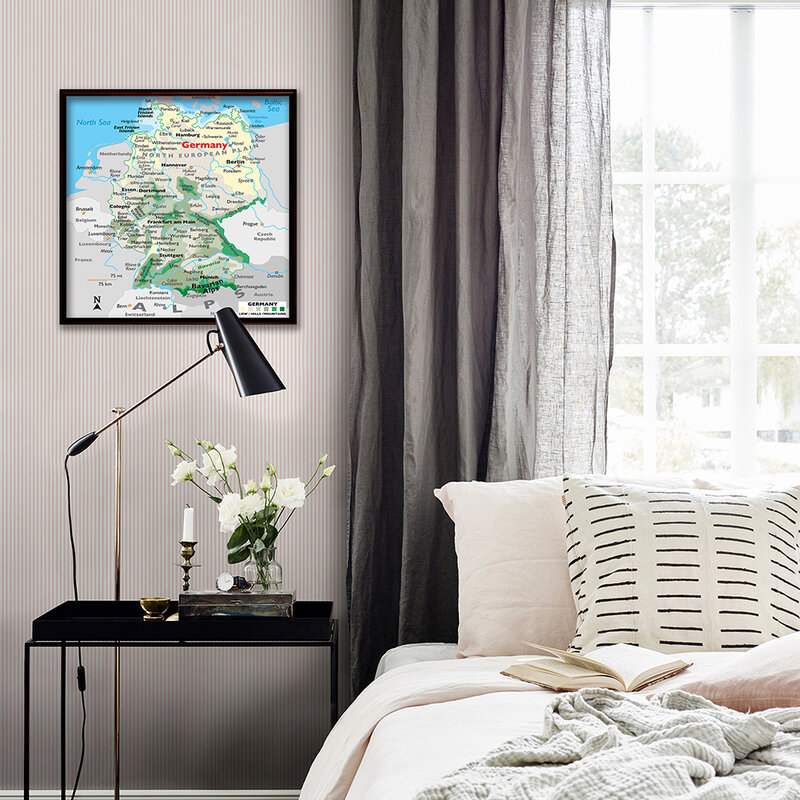 Mapa orográfico da alemanha de 60x60cm, arte para parede, poster de pintura em tela, sala de estar, decoração caseira, material escolar infantil