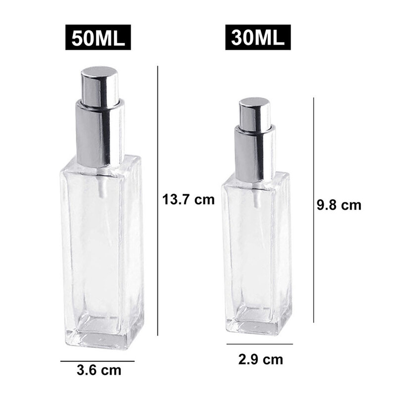 Botellas de vidrio rellenables, boquilla de pulverización de 30/50ml, atomizador de Perfume recargable de vidrio transparente portátil, accesorios de botella de pulverización vacía
