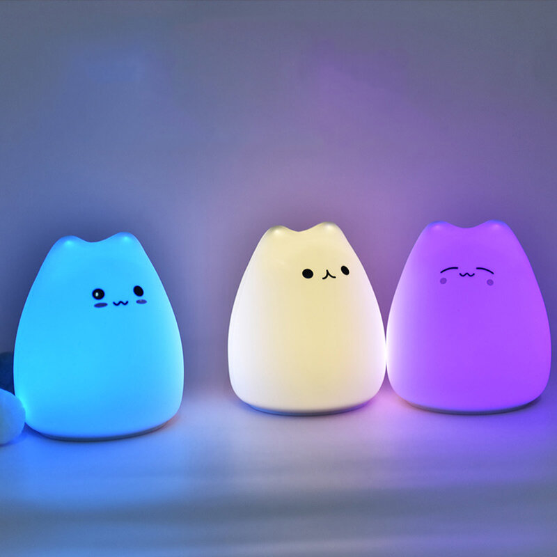 7 coloré vacances créatif LED lampe de nuit décorer lampe de bureau batterie rêve mignon chat sommeil ampoule pour bébé chambre luminar