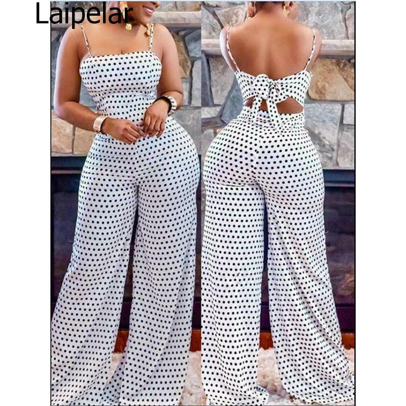 New Arrival Women's Strap Sleeveless Jumpsuit Polka Dot Wide Leg Romper Ladies Casual Slim Playsuit Holiday Party Wear Summer