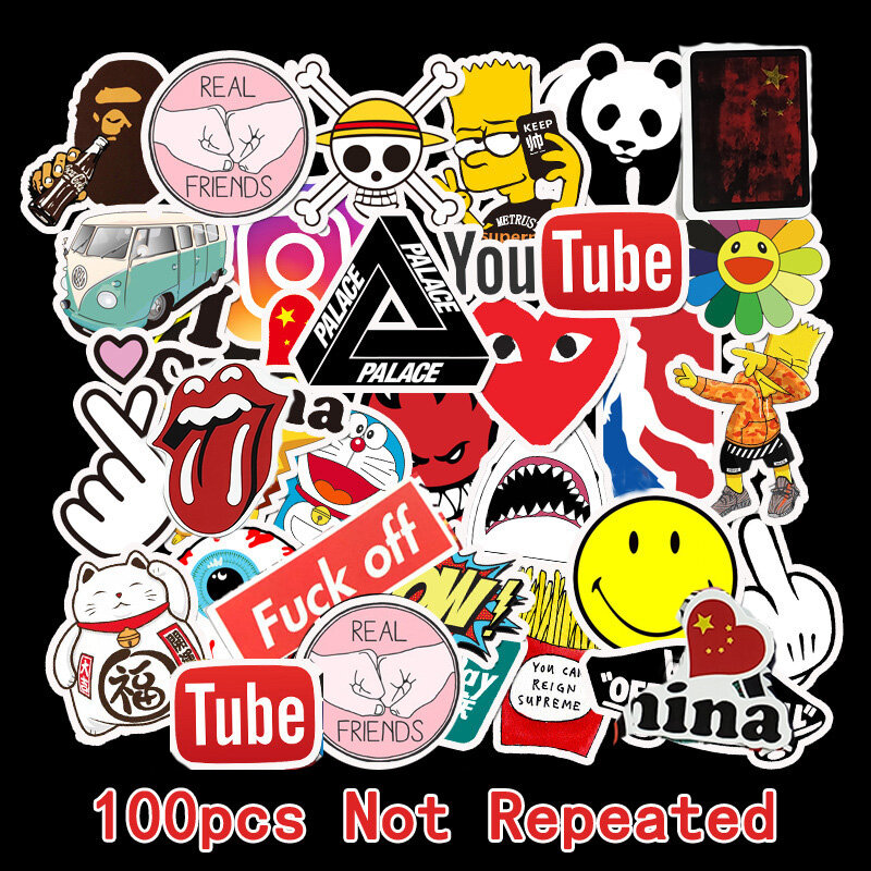 100PCs Pegatinas Car Stickers and Decals Tide Brand Logo Decorative Graffiti Motorcycle Sticker Stationery Cute Stickers