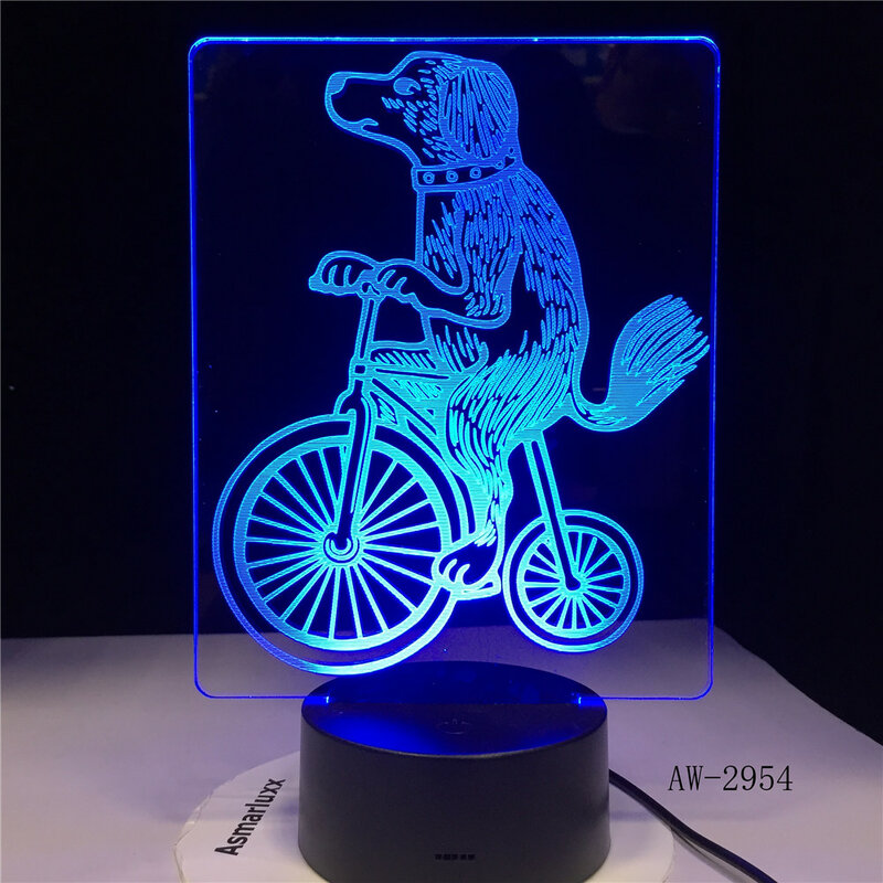 Nieuwe Hond Rijden 3D Lampen 7 Kleur Usb Night Lamp Led Voor Kids Childs Verjaardag Creatieve Nachtkastje Decor Tafellamp Gift 2954