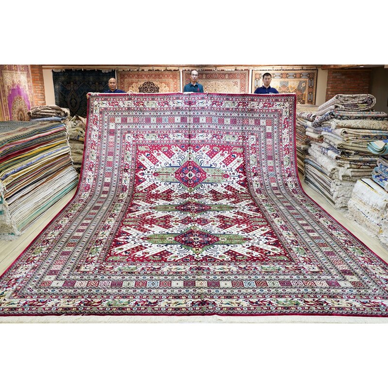 Yilong tapete de seda tamanho grande, 14 'x 20', oriental, artesanal, tapete afano, escritório de casa (tj325a)