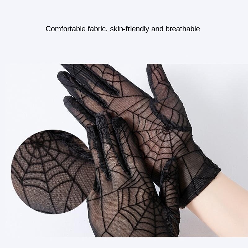 Lace Gloves New Personality Lace Finger Gloves Ladies Sexy Riding And Driving Outdoor Sunscreen Spider Web Gloves A444