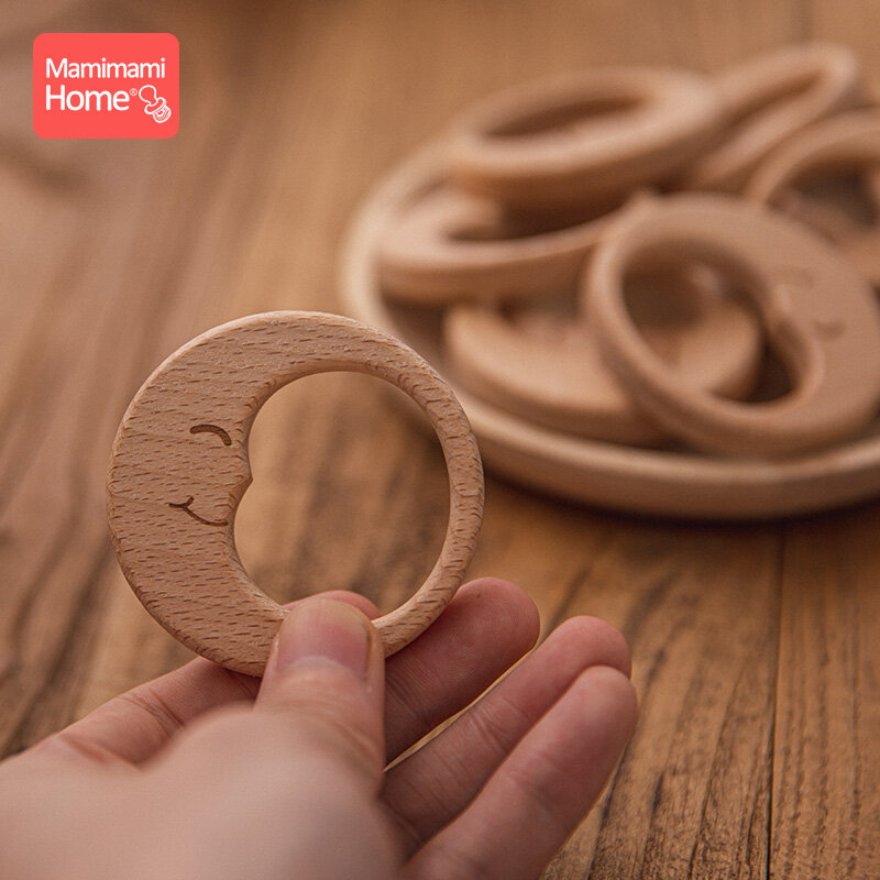 5 pz Baby massaggiagengive ciuccio pendenti a catena faggio luna di legno BPA anello di dentizione in legno gratuito accessori per ciondoli giocattoli per bambini