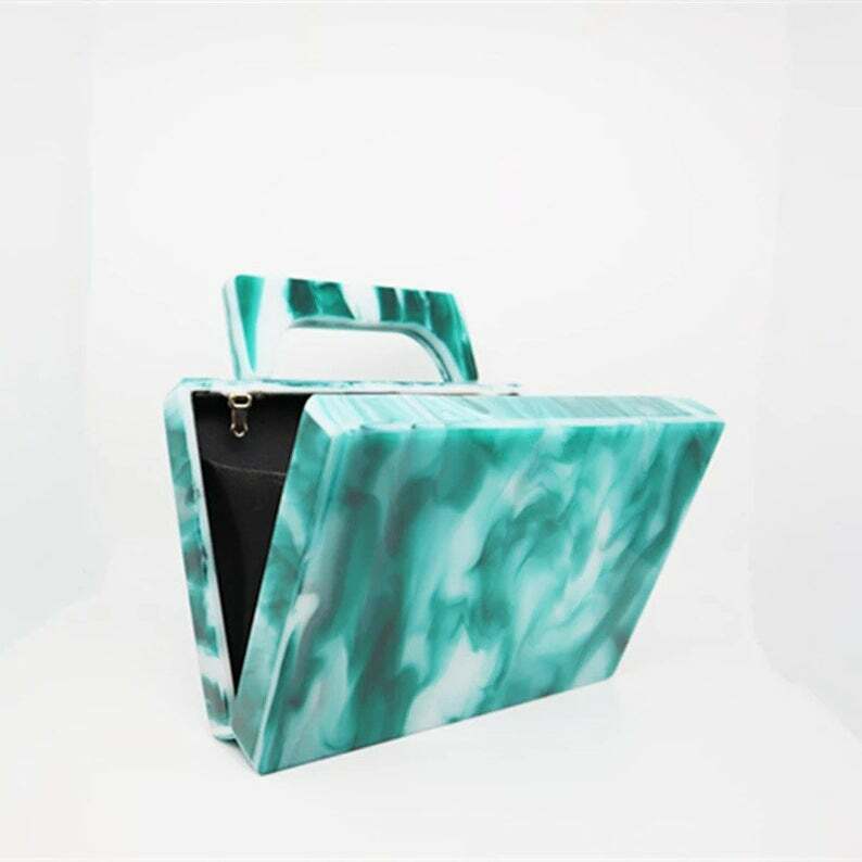 Perłowy zielony marmur kobiet torba wieczorowa akrylowa kopertówka torebka pleksi pudełko kolorowe geometryczne torebki torba na ramię Crossbody torebka