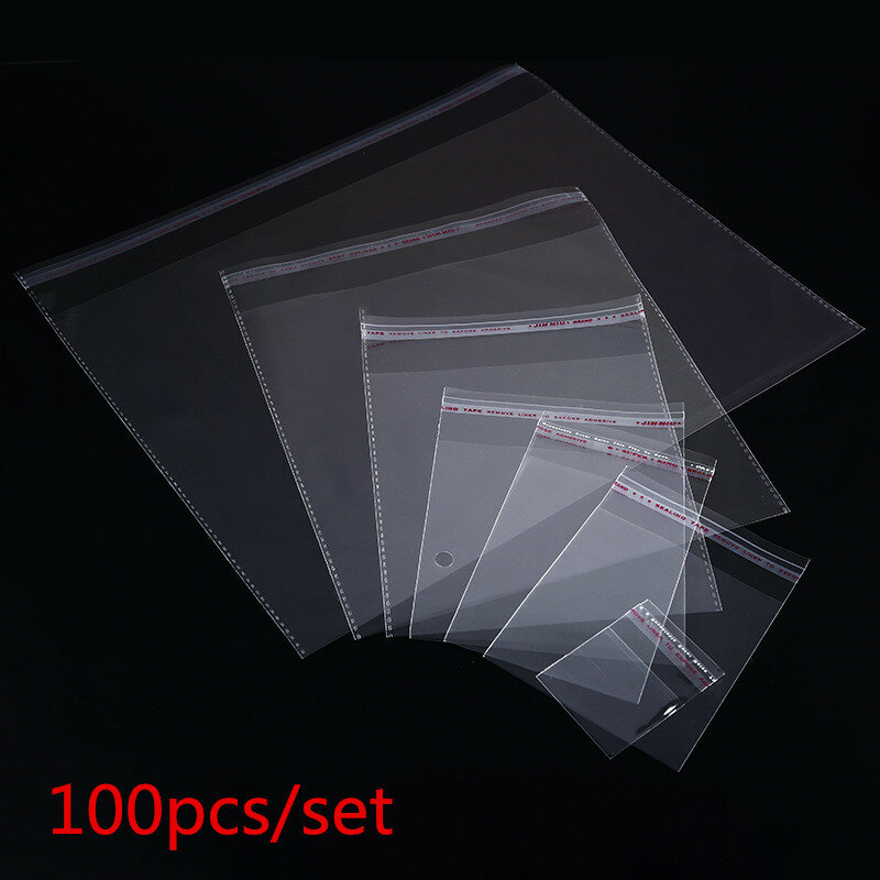 Bolsas de celofán autoadhesivas transparentes de varios tamaños, bolsas de plástico pequeñas autosellables para embalaje de dulces, 100 unidades