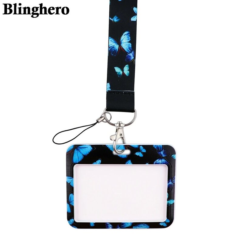 CB072 Butterfly New Fashion ID Badge Case Lanyard Bank Credit Card Holder ID Badge Holder Accessories School Office Supplies