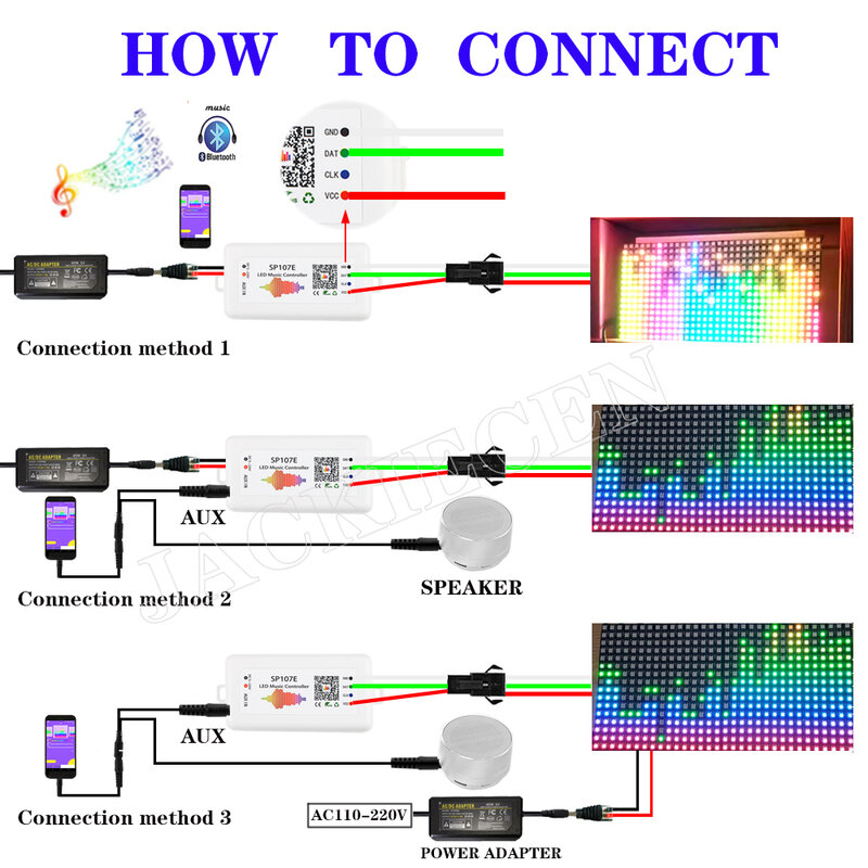 Controle de música bluetooth, controle wi-fi rgb sp210 e pixel ic spi para ws2812 sk6812 sk9822 rgbw apa102 lpd8806 ws2815 strip DC5-24V