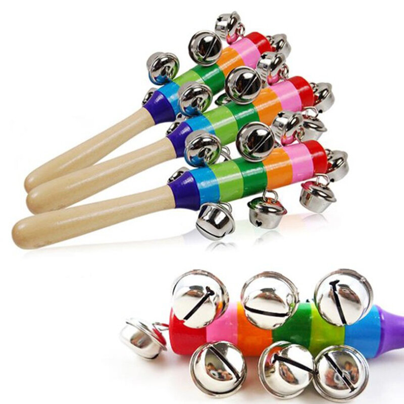 Kostenloser Versand bunte Regenbogen Hand Glocke Stick Holz Percussion Musikspiel zeug für Ktv Party Kinderspiel Großhandel Einzelhandel