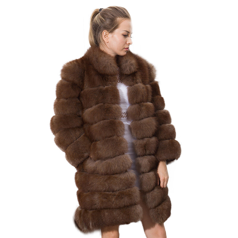 Abrigo de piel auténtica de zorro para mujer, abrigos de piel de zorro largos, azul, 90cm, novedad