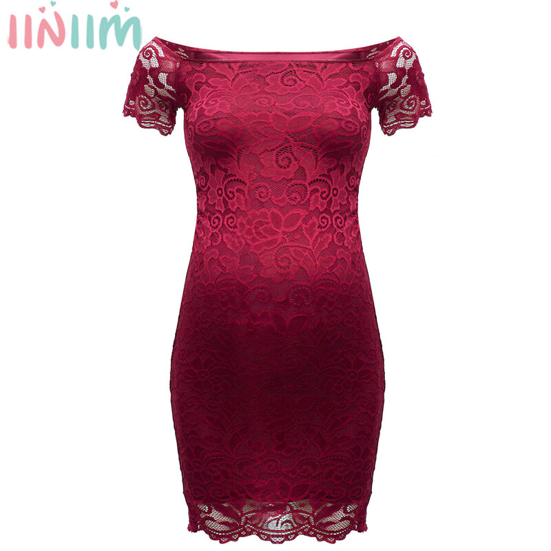 Iiniim-女性のためのエレガントなイブニングドレス,花柄,レース,裸の肩,半袖