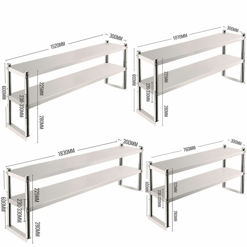 Vevorステンレス鋼キッチン作業テーブルプロ7タイプダブルovershelf調整可能な低棚家庭用に使用商業