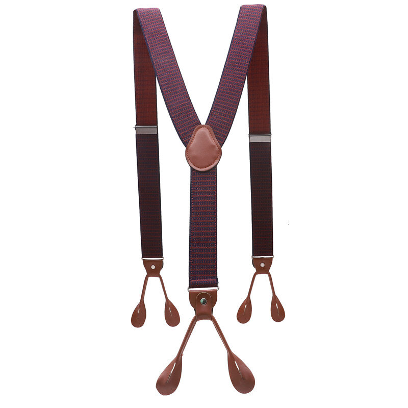 Unisex Vintage Suspenders Men Braces Adjustable 6 Button Suspender Elastic Y-Shape Strap Pants Trousers Brown Leather PU
