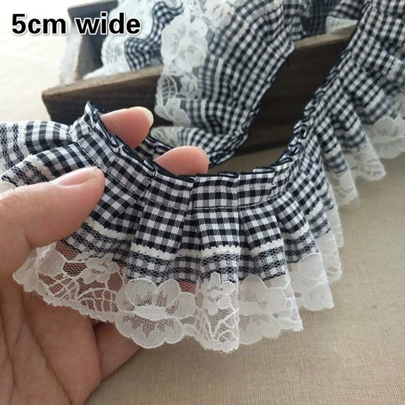 Trend Double Mesh Embroidered Black Plaid Wrinkle Lace Ribbon Doll Baby Tutu Make Clothes Neckline Cuffs Puff Trim Accessories