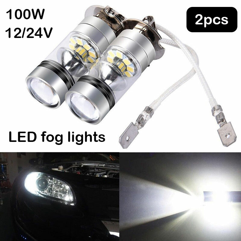 2Pcs\lot 100W H3 LED High Power Fog Light Driving Bulb 12/24V 10000LM White 6000K DRL Car Headlight Car replacement accessories