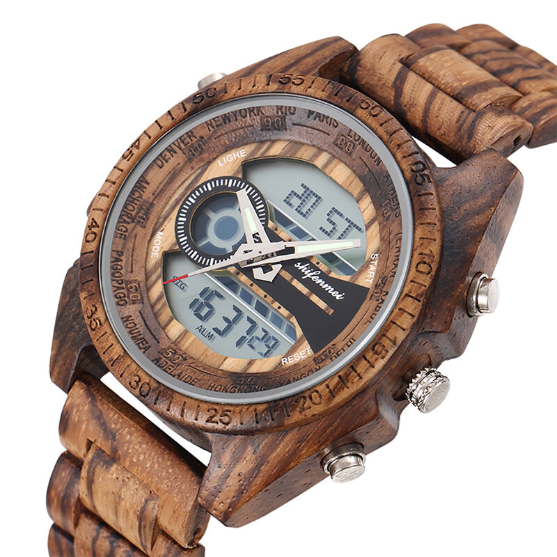 Мужские наручные часы Shifenmei, деревянные часы с хронографом, спортивные наручные часы с деревянным ремешком, 2019