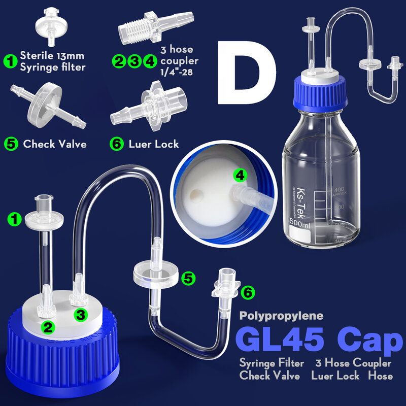 GL45 tappo poroso tappo a spirale tappo per cromatografia liquida tappo per rifiuti 8/1 4/1 flacone di reagente tappo di uscita del fluido di Ks-Tek