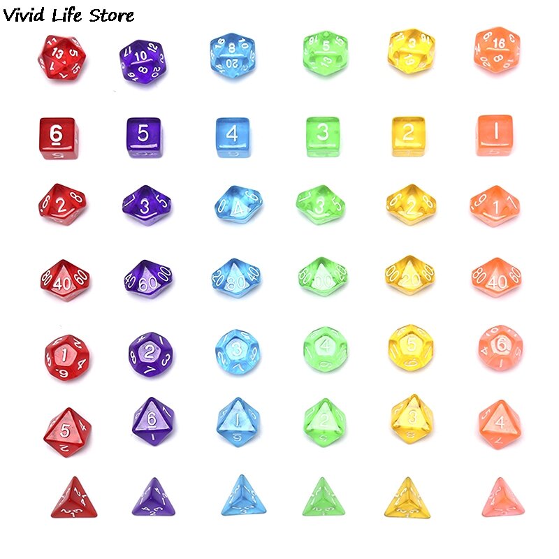 Jeu de dés numériques polyèdres en acrylique multi-faces, accessoires colorés pour jeu de société, 7 pièces/ensemble