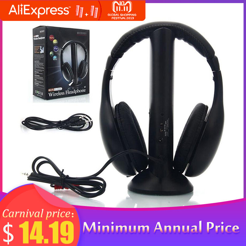 BEESCLOVER Drahtlose Kopfhörer 5 in 1 Klapp Headset Drahtlose Kopfhörer Cordless RF Mic für PC TV DVD CD MP3 MP4 universal r29