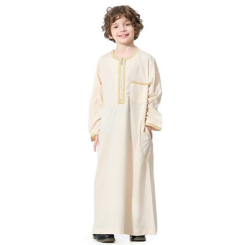어린이 아바야 카프탄 기도 이슬람 의류, 긴 소매 토브, 중동 10 대 드레스, 두바이 드레스, 무슬림 사우디 아랍 소년 가운