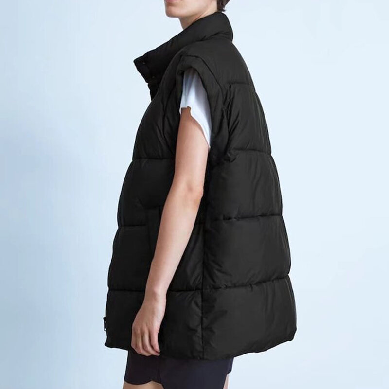 Chalecos de cuello alto para mujer, abrigo elegante con cinturón, con cremallera, informal, con bolsillos, para invierno, 2022