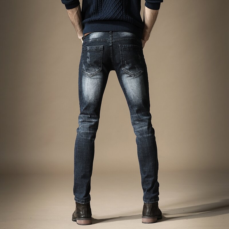 Frete grátis novo 2020 masculino jeans marca magro europeu maré marca buraco fino metal punk estilo hip hop calças jeans