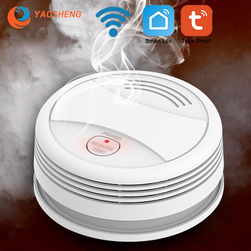 Tuya-煙探知器,火災警報システム,家庭用およびキッチン用,アプリ制御,煙探知器