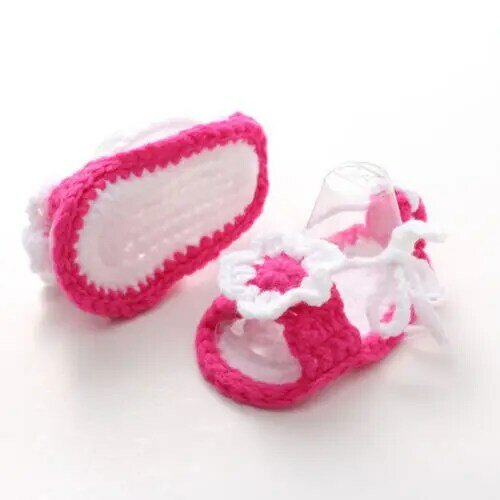 Pudcoco-Chaussures d'été pour nouveau-né garçon et fille, sandales souples en tricot fait à la main, motif fleuri et perles