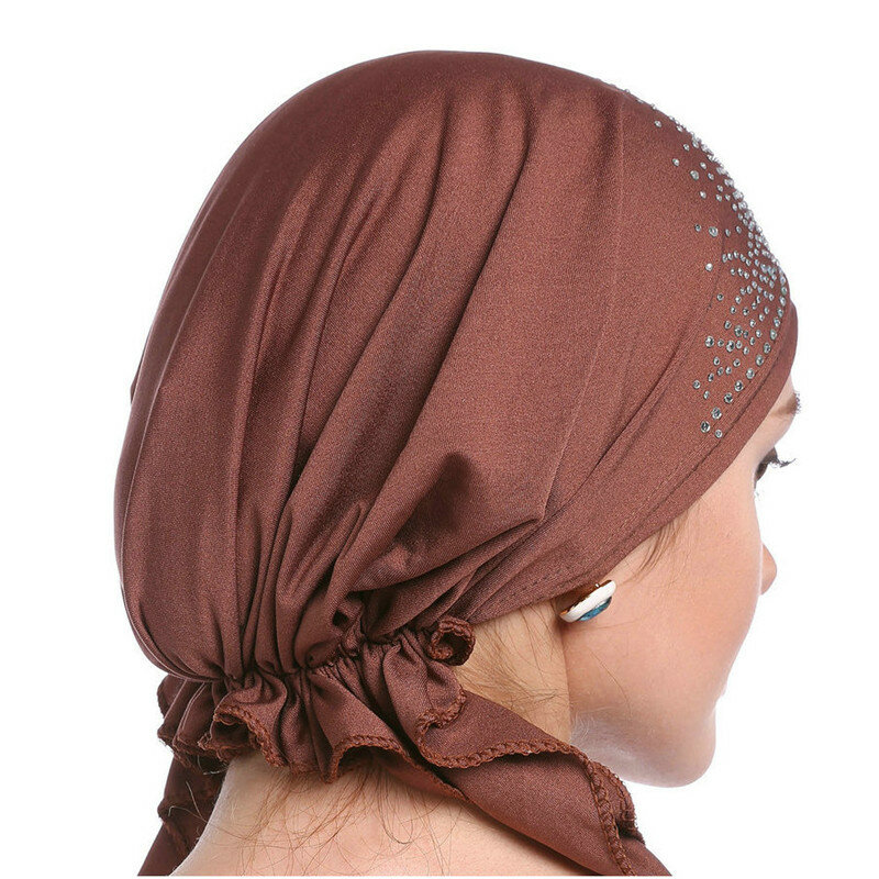 2020 Fashion Muslim Jilbab Topi Musim Panas Tipis Tipis Inner Jilbab Caps Solid Warna Berlian Sorban untuk Wanita India Headwrap Topi