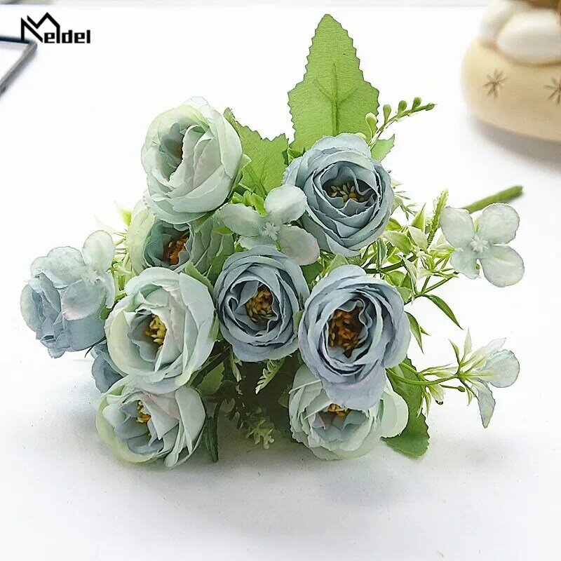 Artificial Peony Wedding Bouquet Hydrangea Flowers 10 Heads White Purple Silk Rose Flower Wedding Decoration Bridal Bouquet