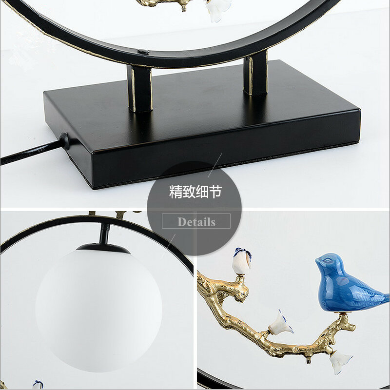 جديد النمط الصيني خمر الحديد الفن مصابيح طاولة زجاج إبداعي الريفية دولار السيراميك الطيور E27 LED مصباح ل السرير و بهو و استوديو GMF001