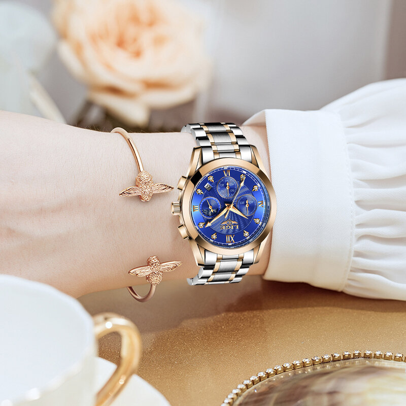 LIGE 2022 nowe złote zegarki damskie zegarki damskie kreatywne stalowe damskie bransoletki z zegarkiem damskie wodoodporne zegary Relogio Feminino