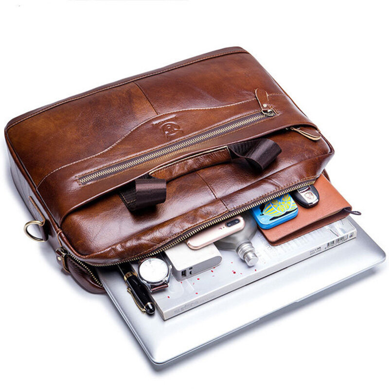 ผู้ชายกระเป๋าถือคุณภาพสูงธุรกิจที่มีชื่อเสียงกระเป๋าหนังกระเป๋า Messenger กระเป๋าถือ 14 นิ้วแล็ปท็อป
