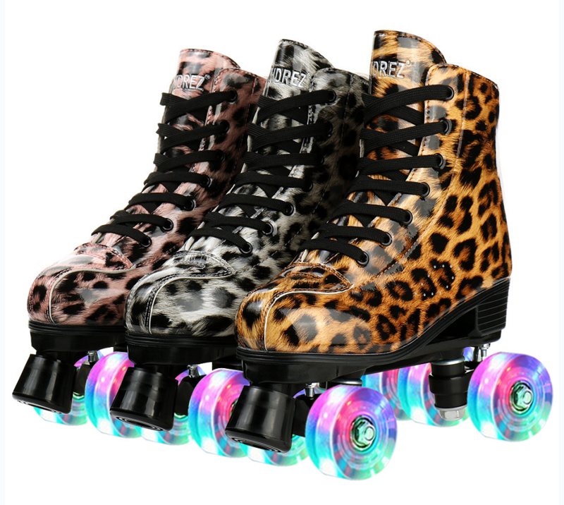 Patines de cuero sintético para hombre y mujer, zapatillas de patinaje con 4 ruedas, deslizantes, al aire libre para principiantes, 2 filas, 4 opciones