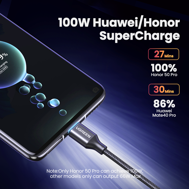 UGREEN-Cable USB tipo C de carga rápida para móvil, Cable de datos tipo C de 100W/88W, 6A, supercarga para Huawei Mate 60 P60 Honor Xiaomi
