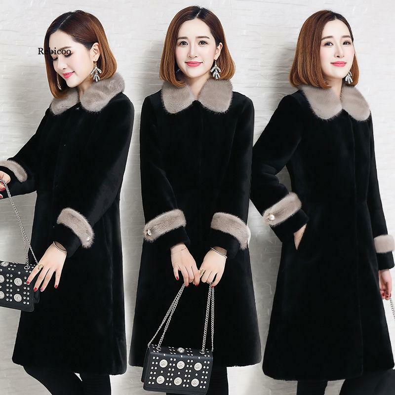 New Faux Mink Fur Coat for Women Long Mink Down Waist Slim Imitation Fur Coat Winter New Plus-Size 5Xl Thickening