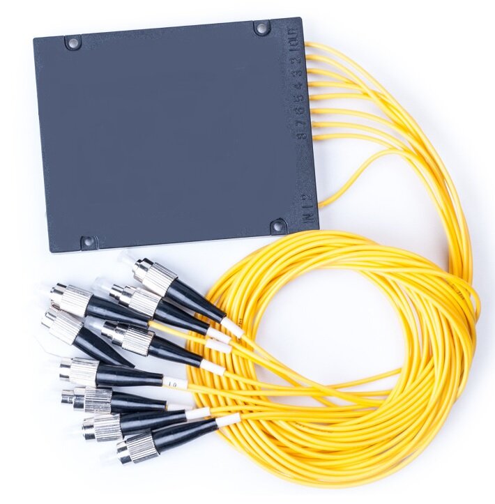 Divisor óptico de fibra fc/upc, divisor de modo único com conector fc upc, ftth fc 1x8, plc, fibra óptica, 1x8