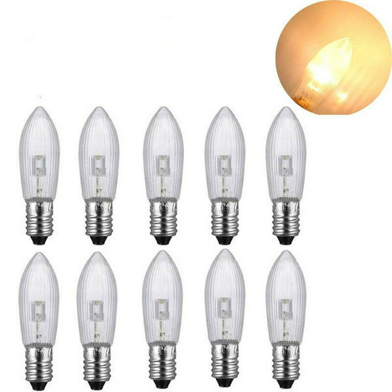 Bombillas de repuesto LED E10, lámpara de luces navideñas de hadas, vela superior, 10V-55V CA, Blanco cálido, decoraciones navideñas, 5 uds./10 Uds./paquete