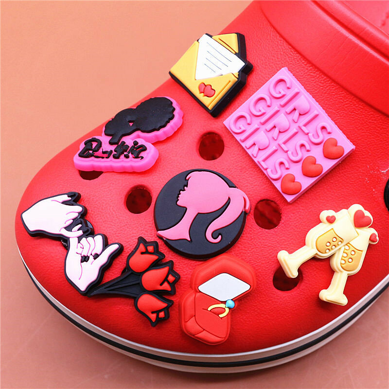 Abalorios para zapatos de niña rosa, anillo de gancho con letras de amor rosa, accesorios para zapatos, decoración, regalo para niños, 1 unidad