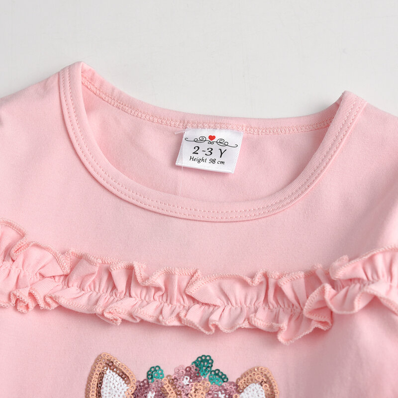 VIKITA – T-shirt à manches longues pour fille, haut à paillettes avec dessin animé, collection printemps-automne