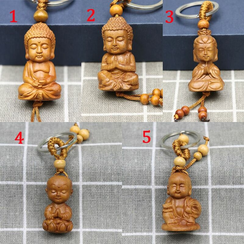 Aksesori Buddha biksu gantungan kunci gantungan kunci dengan ooden gantungan kunci ukiran liontin