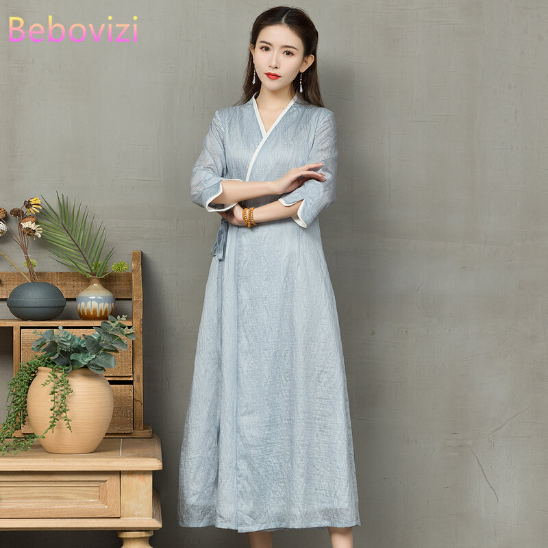 Vestido Hanfu tradicional chino gris y azul para mujer, traje chino antiguo, ropa de la diosa de la canción, moda 2021