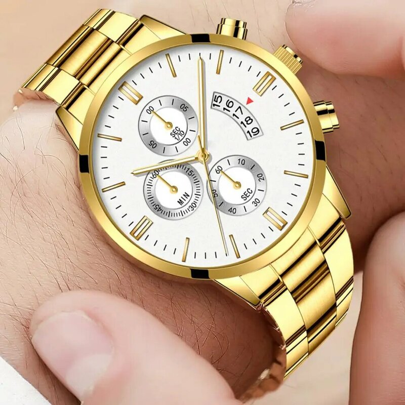 Relógio de pulso analógico quartz para homens, pulseira casual simples com data e fivela de aço para negócios, 60%